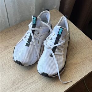 Puma White Sneakers with Black and Teal Highlights